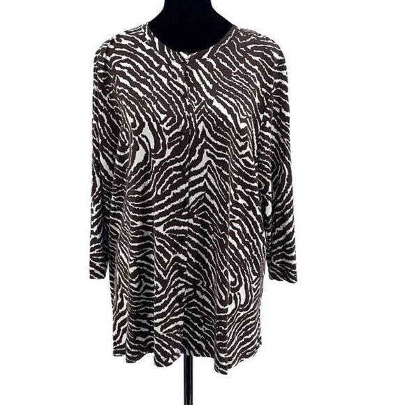 Paraphrase Tops - Paraphrase Womens Animal Print Button Up Tunic Blouse Black/Brown White Size 2X